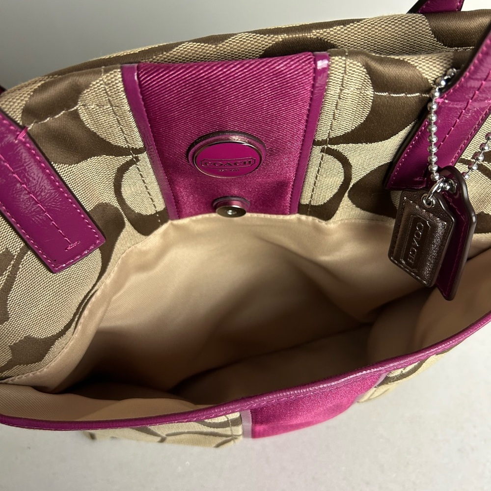 Vintage Y2K Coach Tote Bag - Tan and Purple - Picture 9 of 10